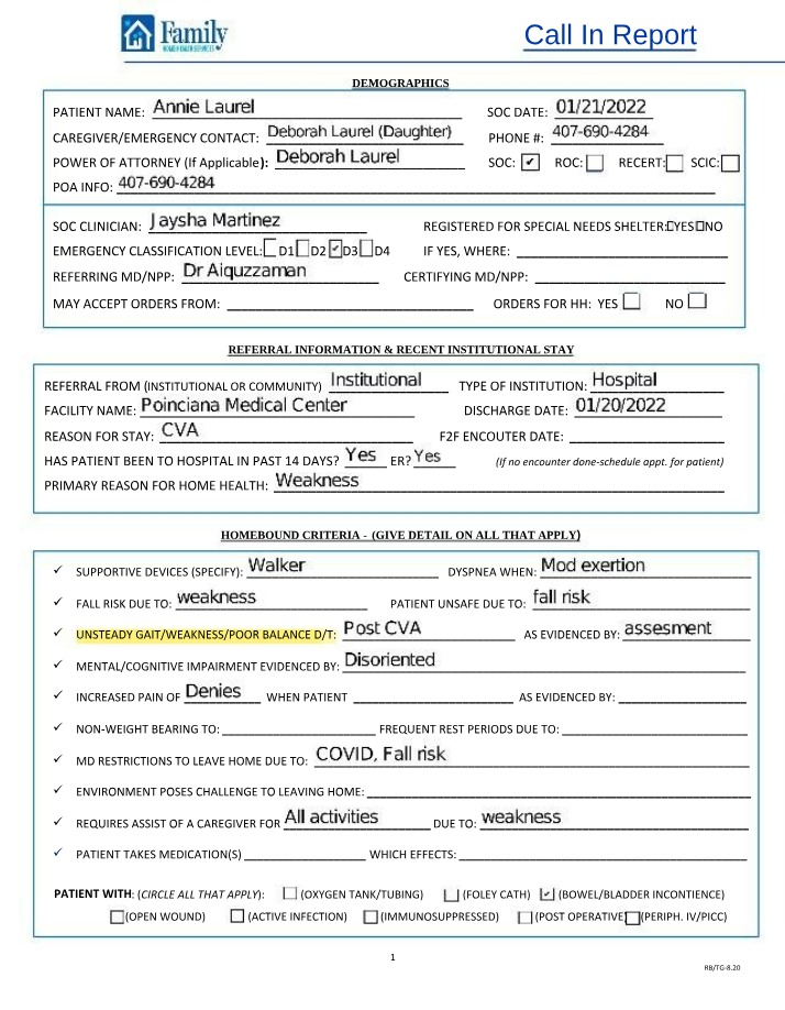 Report on Call In