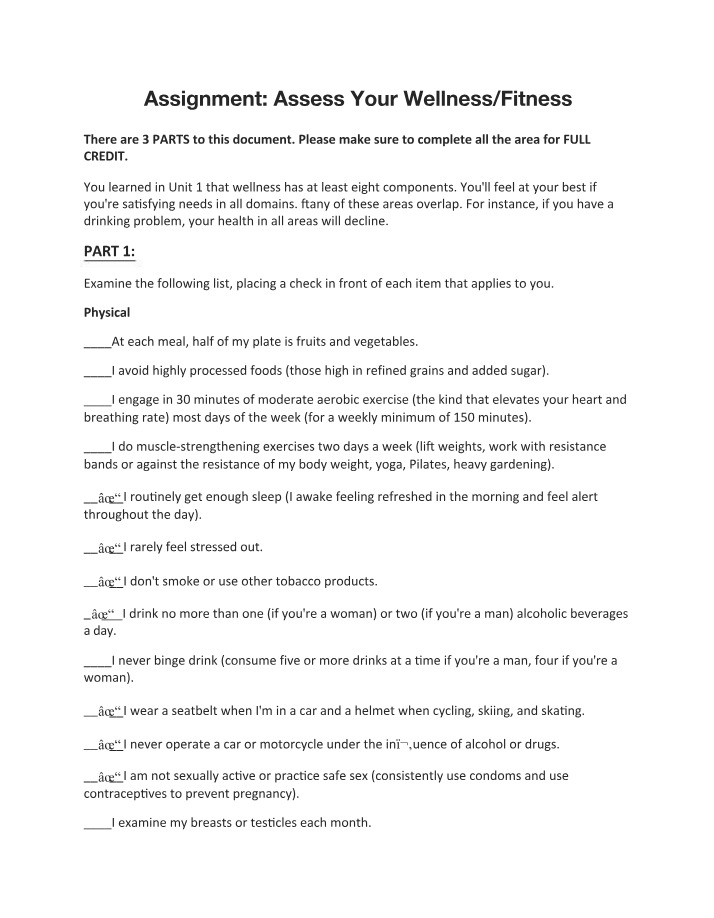 Wellness Fitness Assessment - 3-Part Assignment