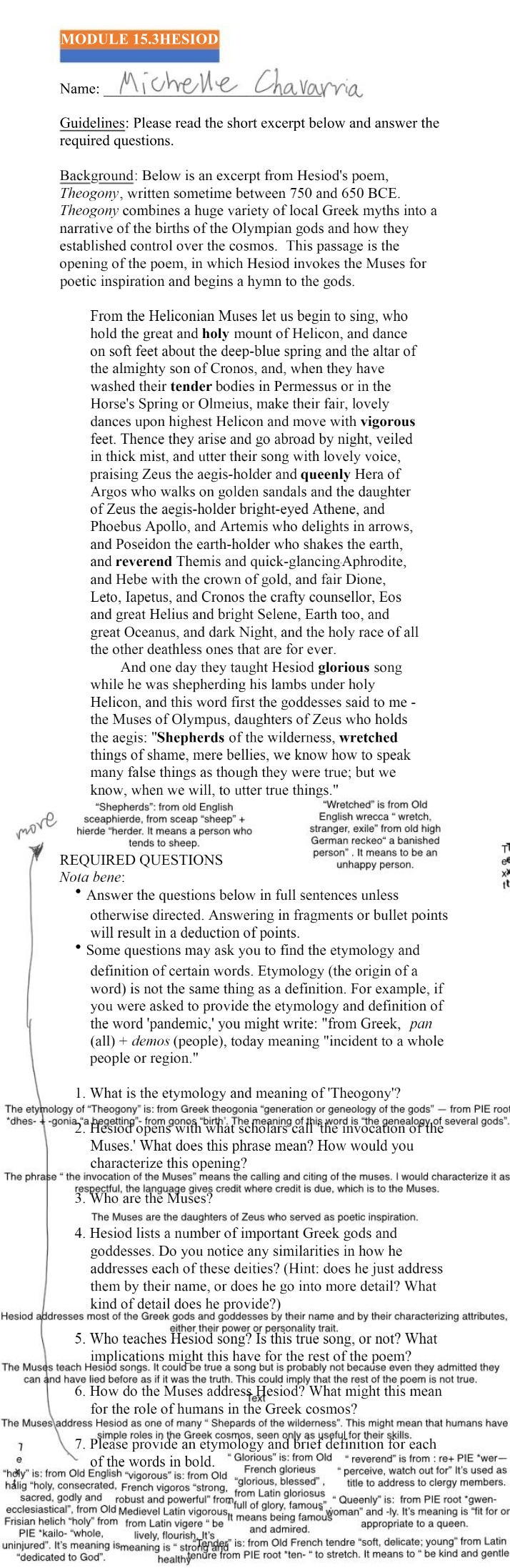 Hesiod's Theogony - Questions and Excerpt