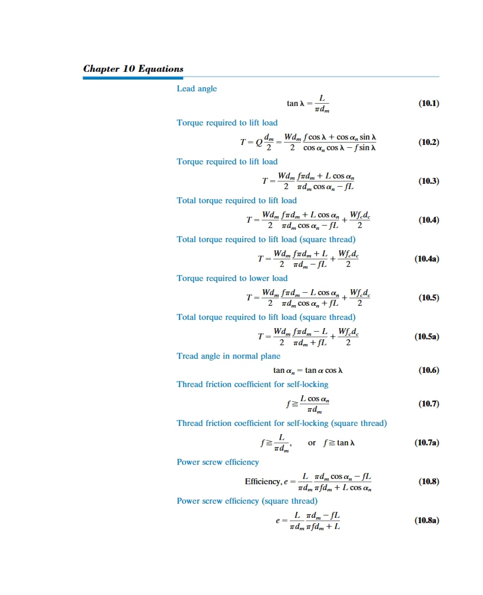 Machine Design Equations 2