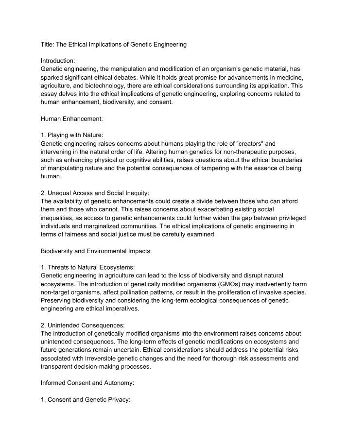 Genetic Engineering and Its Ethical Implications