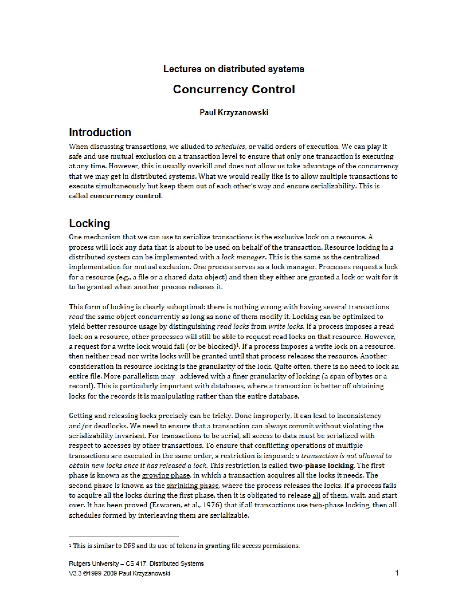 Control of Concurrency