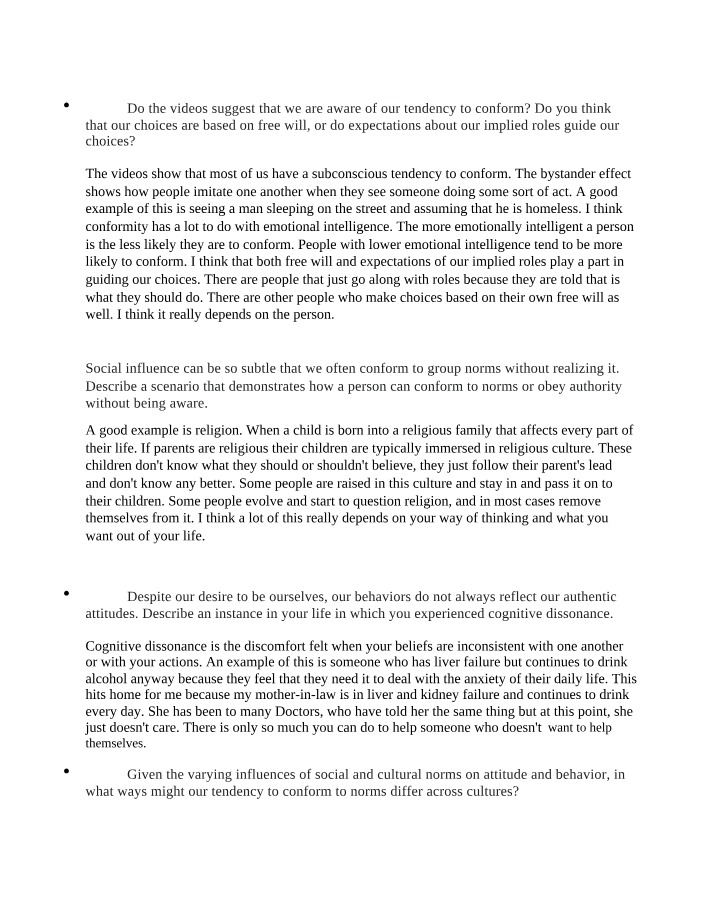 Free Will vs. The Tendency to Conform