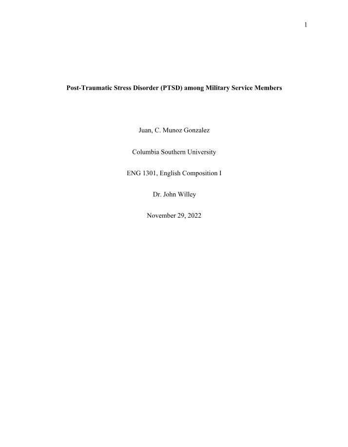 Essay on PTSD among Military Service Members