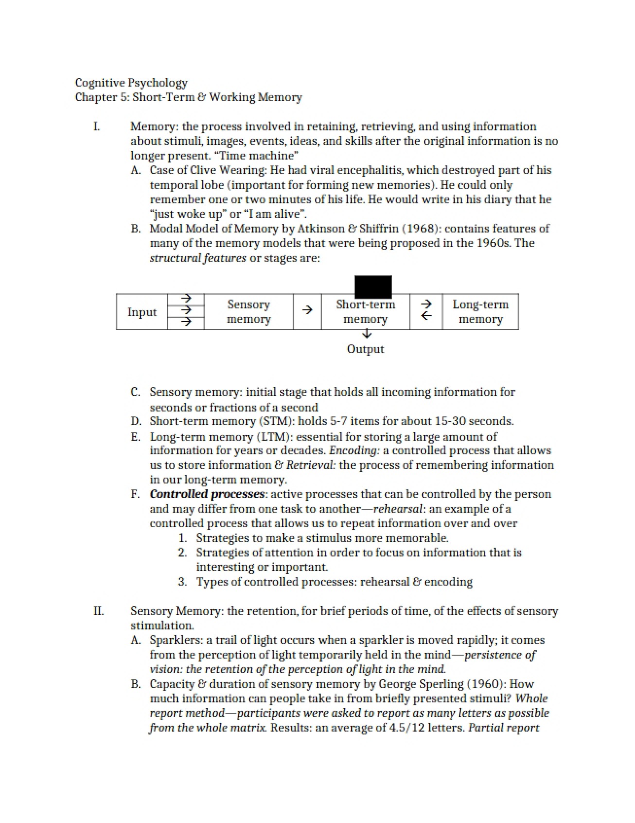 Working and Short-Term Memory (Ch 5)