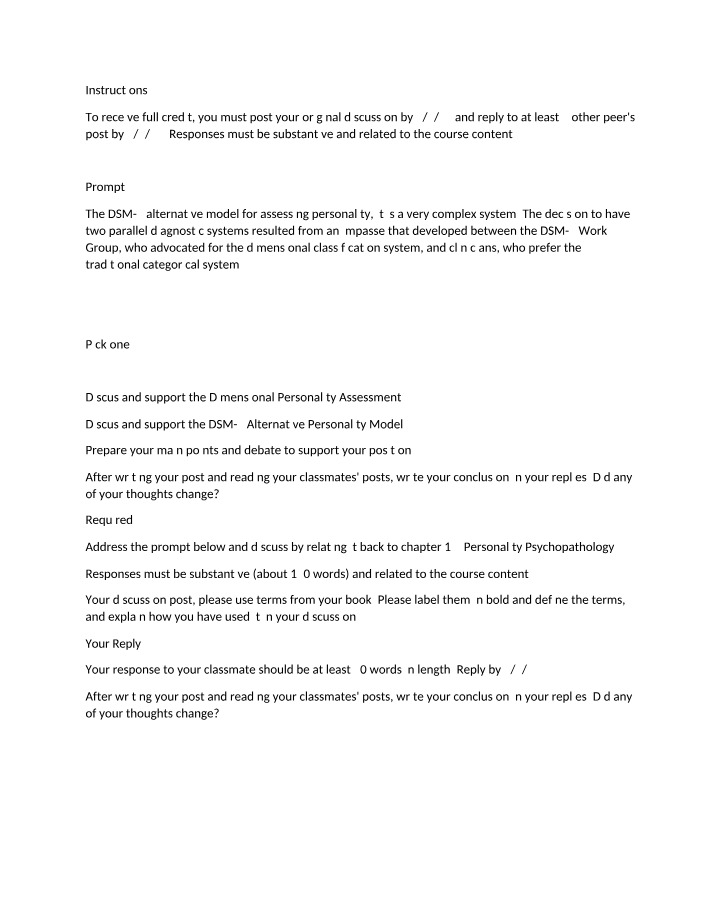 Discussion Prompt for DSM-5 Alternative Model for Personality