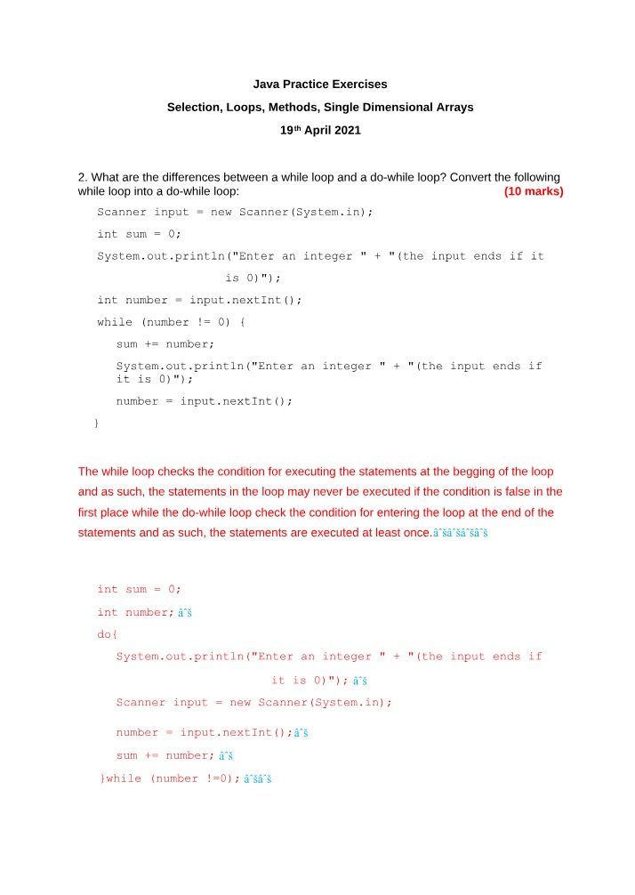 Java Programming Practice Exercises