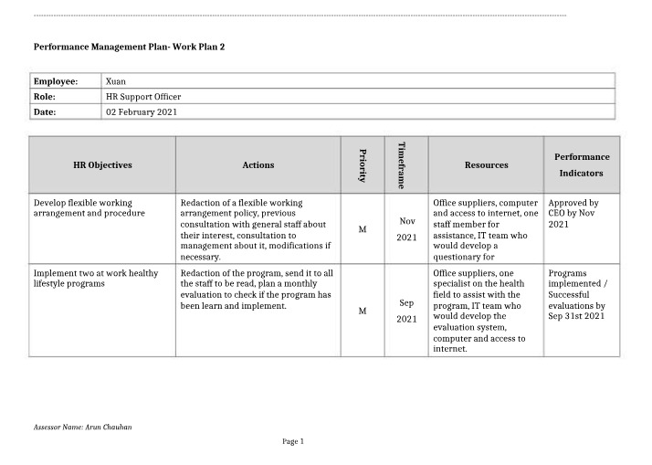Work Plan 2 - Performance Management Plan