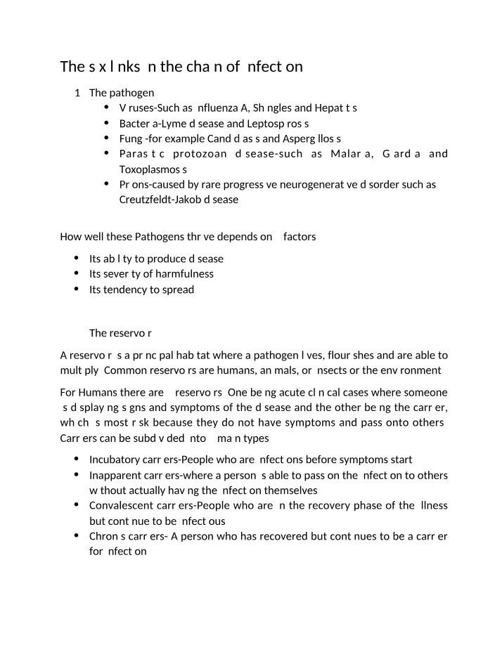 Six Links of Infection - Pathogens and Reservoirs