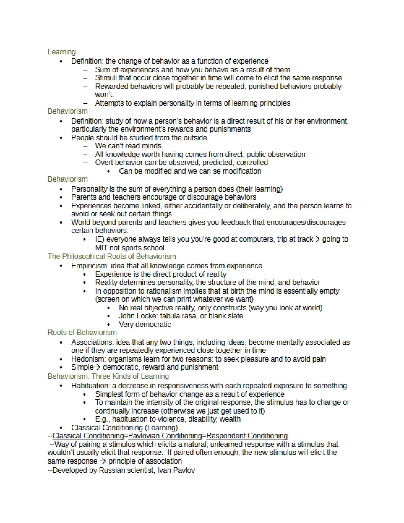 Class Notes Sept 24 and 26