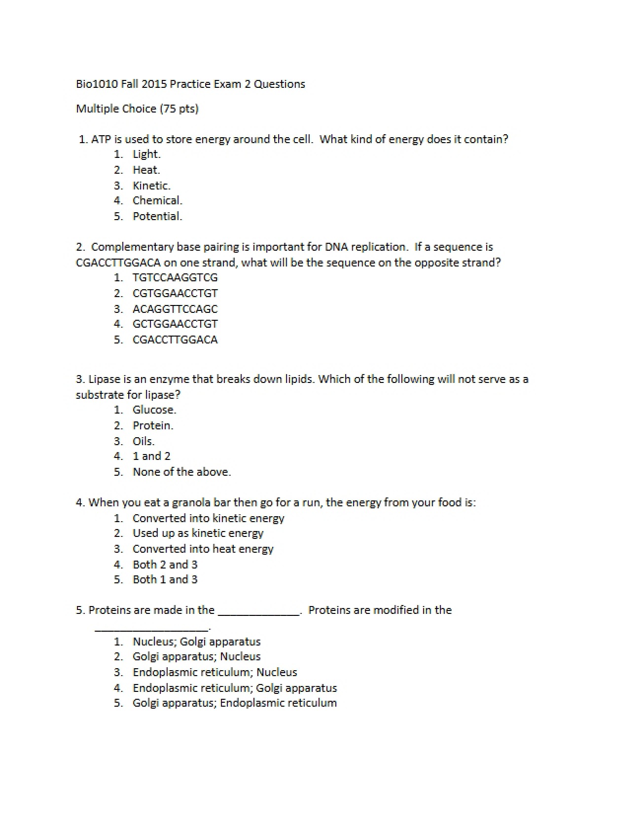 Practice for Exam 2