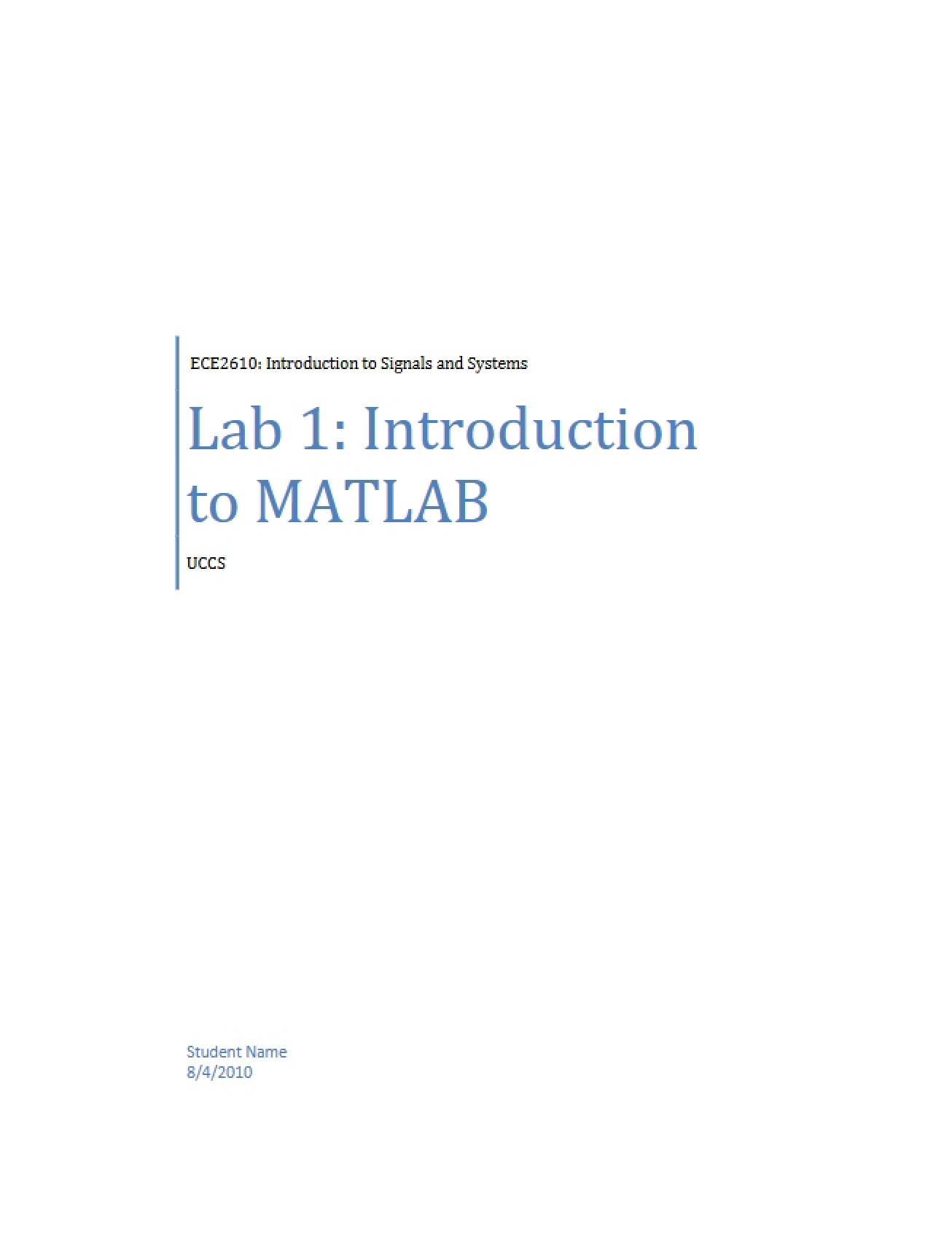 MATLAB Introductory Concepts