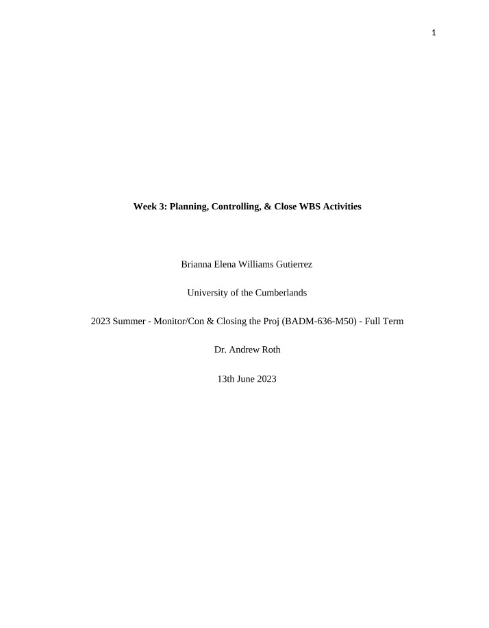 Comprehensive Planning, Controlling, and Closing Activities