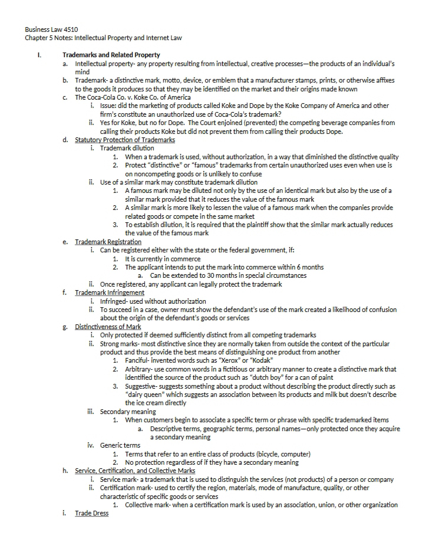 Internet Law and Intellectual Property Notes