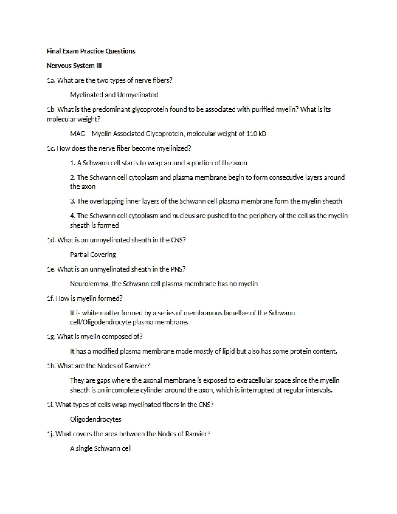 Practice Questions for the Final Histology Exam