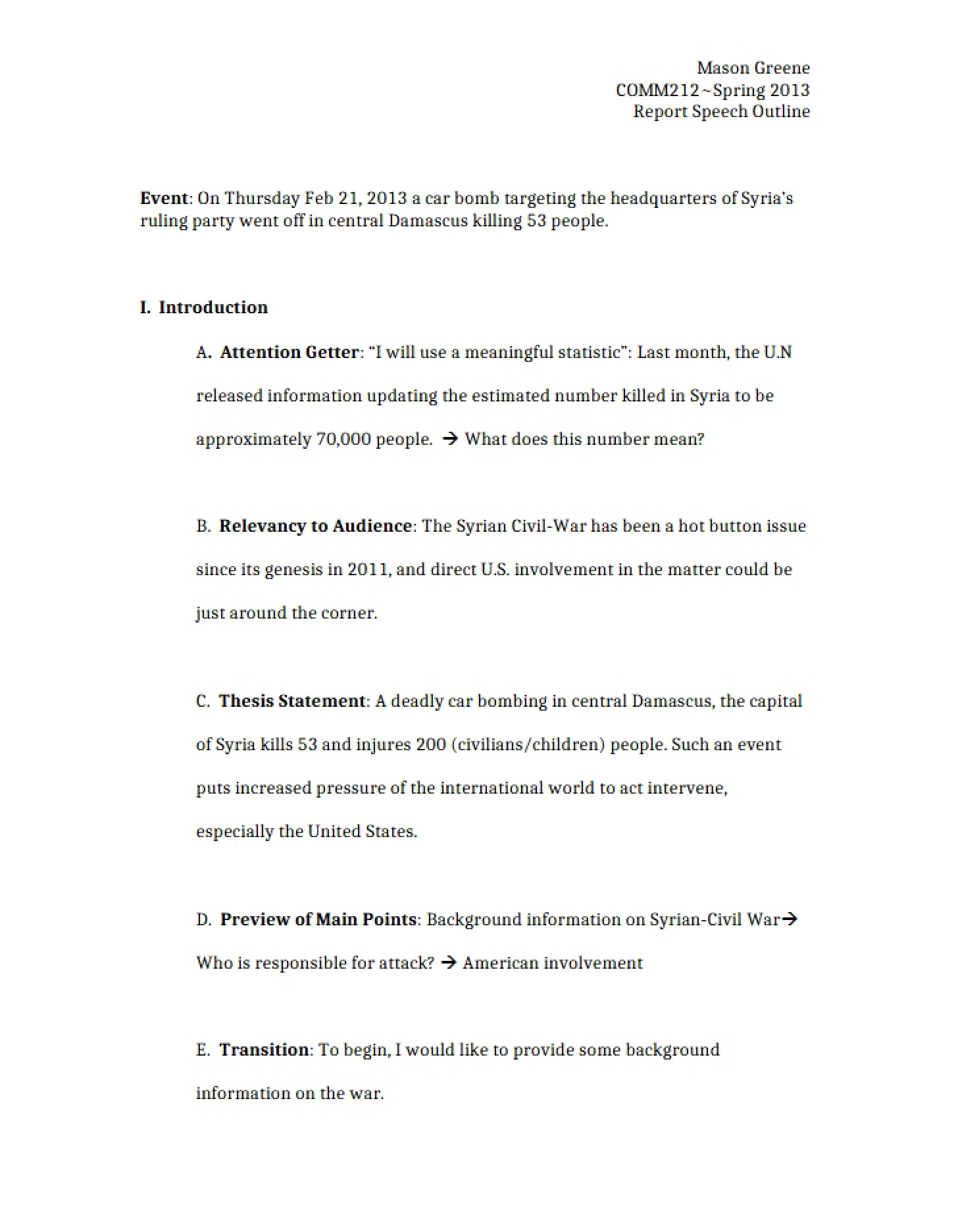 Assignment Report Speech and Outline