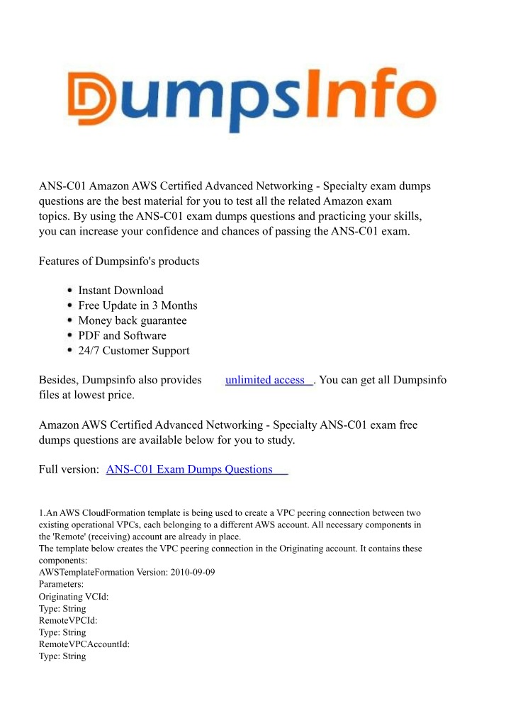 Exam Dumps for Amazon AWS Certified Advanced Networking Specialty