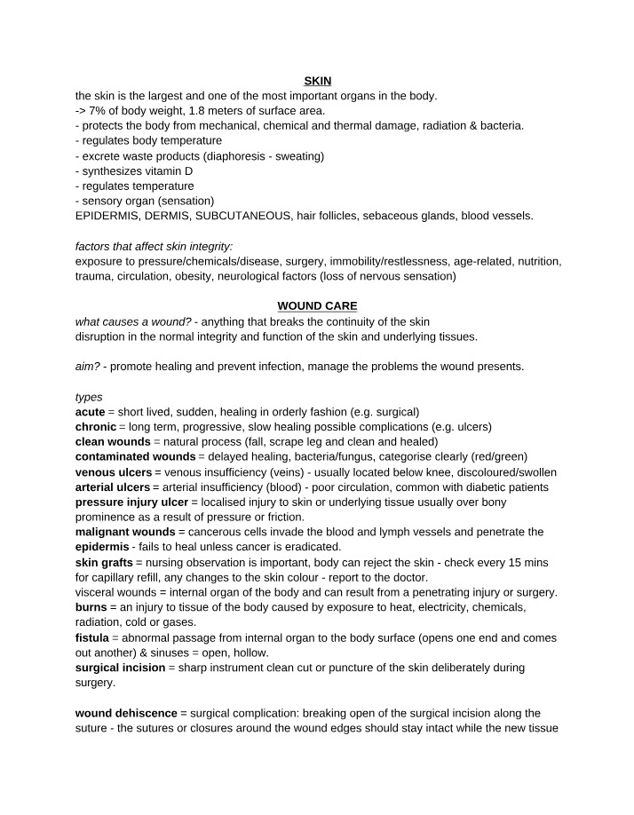 HLTENN006 - Wound Care Study Notes