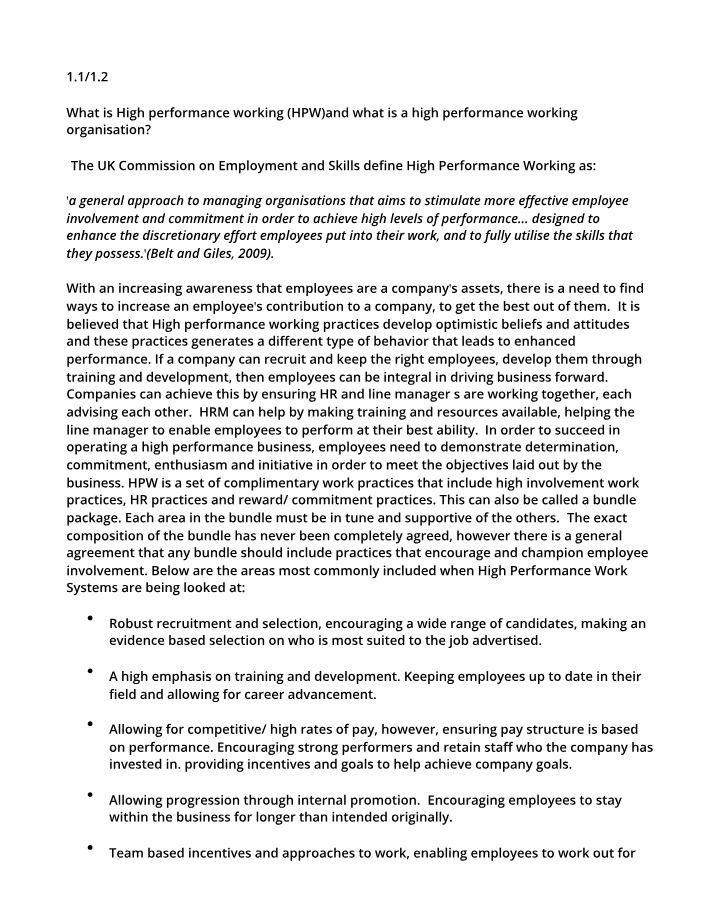 Enhancing Employee Performance Through High Performance Working