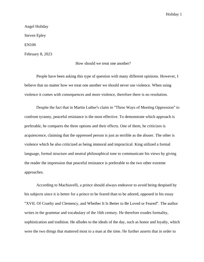Essay - How Should We Treat One Another