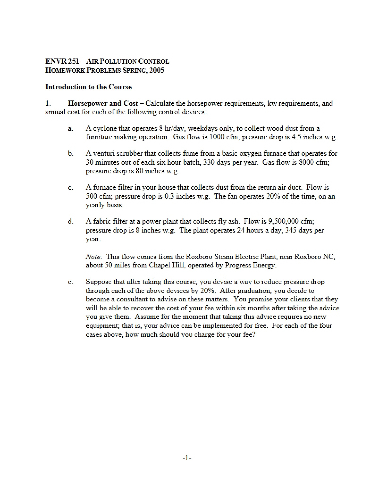 Air Pollution Control Homework