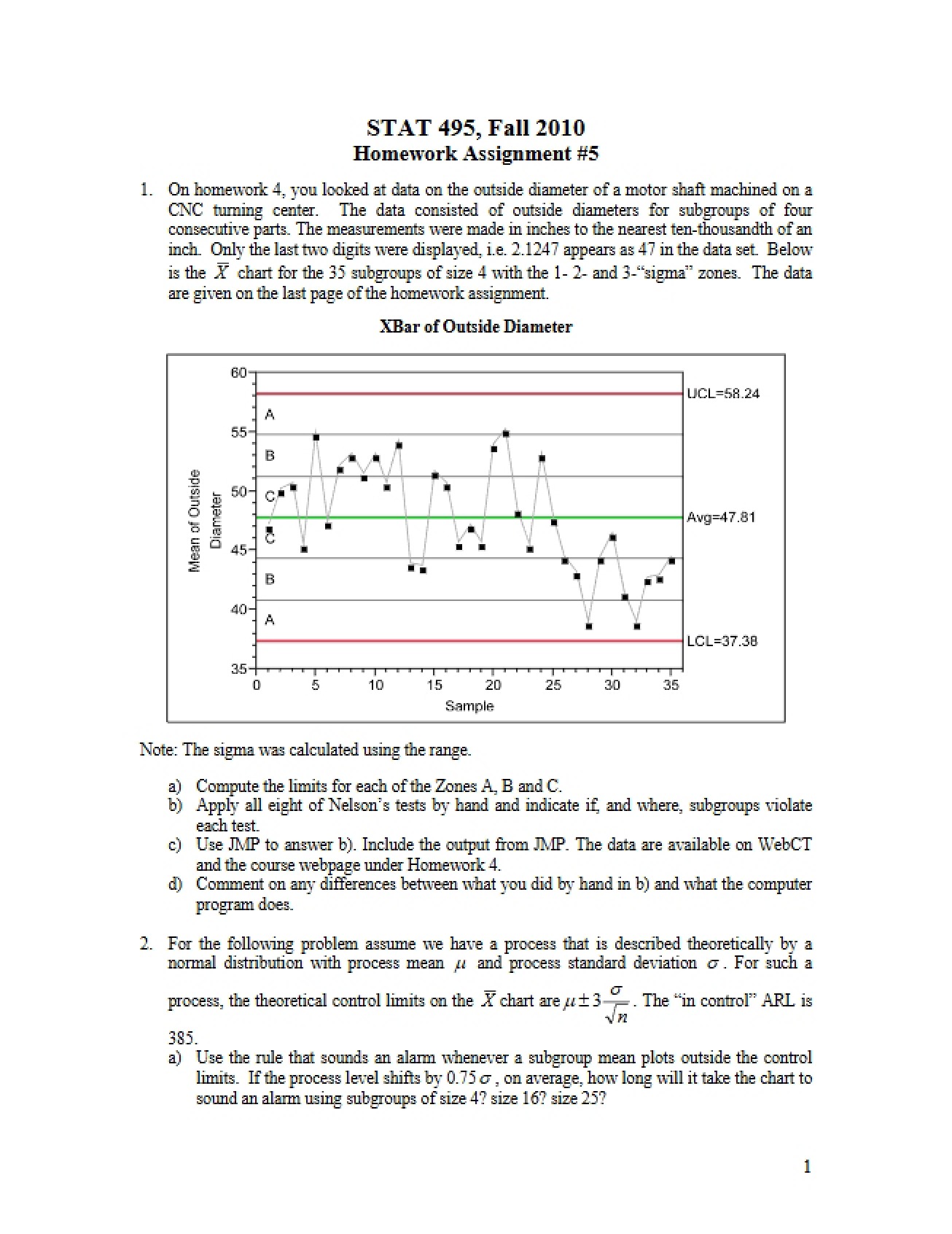 Fifth Homework from Fall 2010 for Applied Statistics