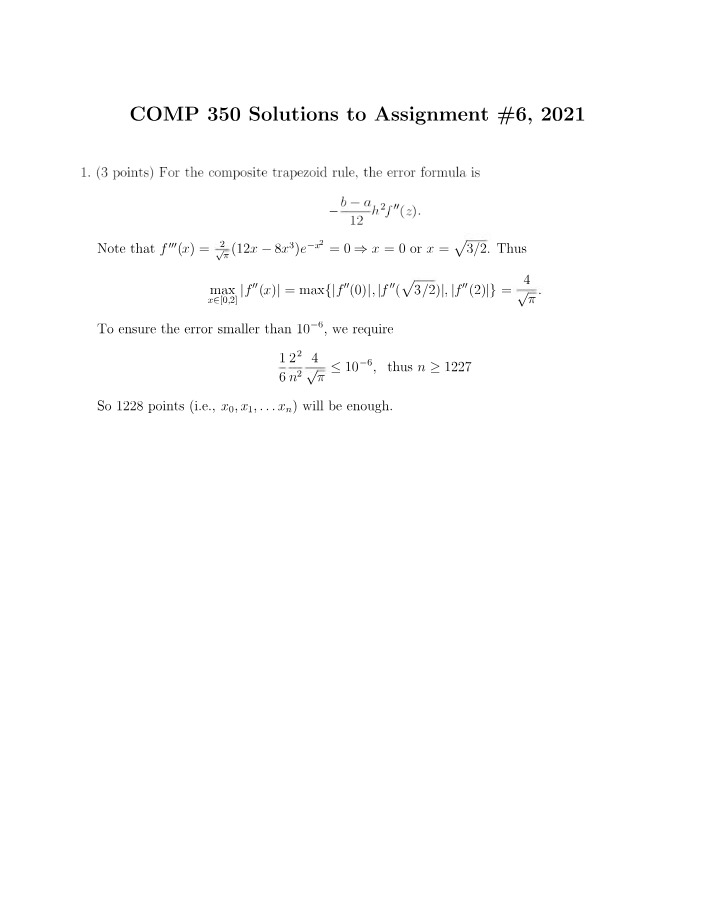Composite Trapezoid Rule and Adaptive Simpson Method Solutions