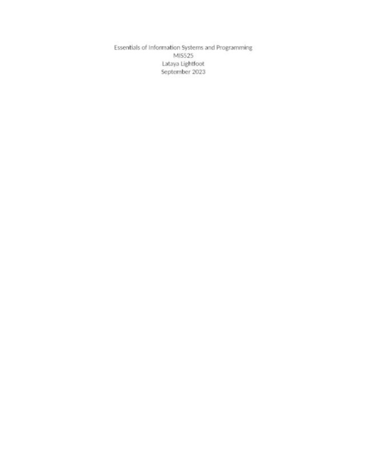 Programming and Information Systems Essentials - MIS525