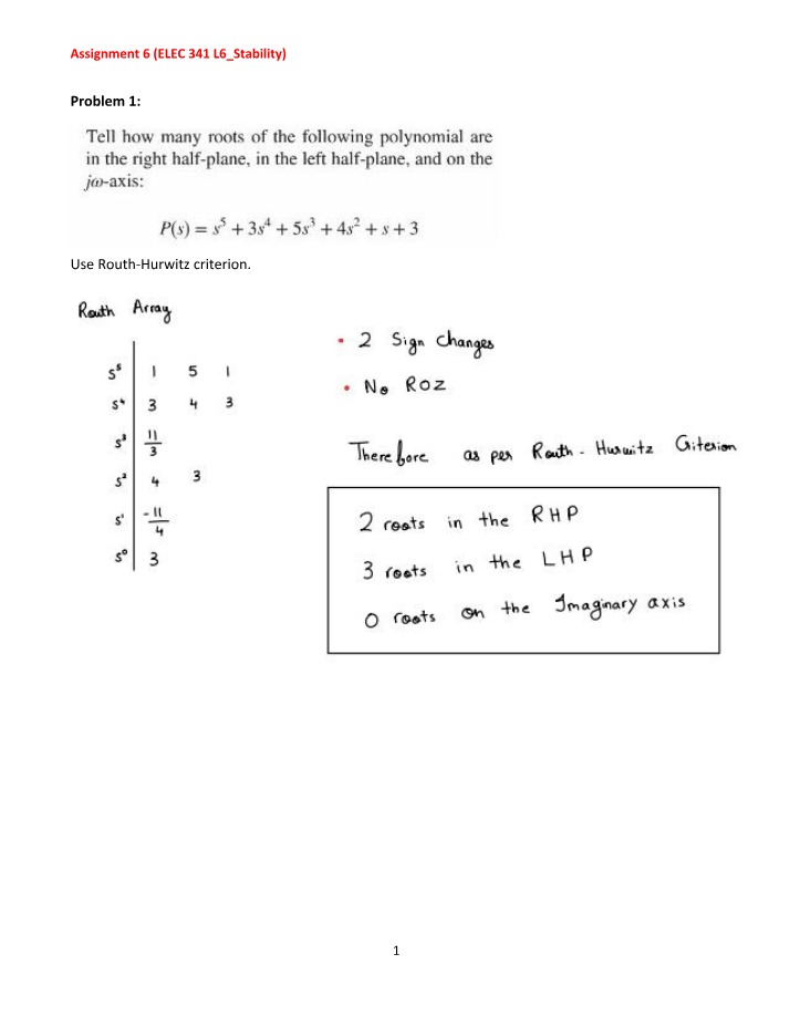 ELEC 341 Assignment 6 - Stability