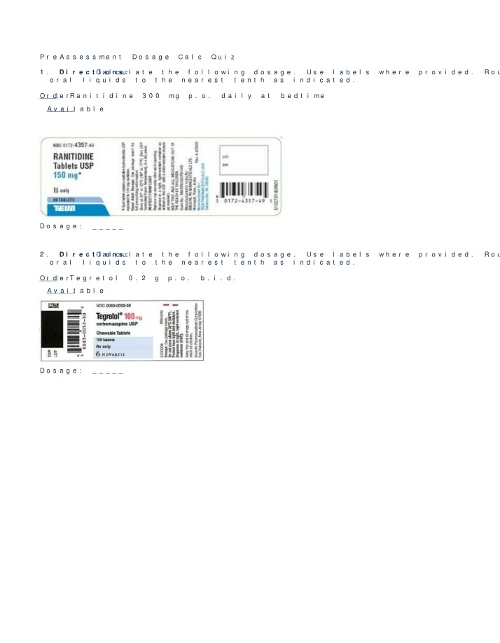 Dosage Calc Pre-Assessment Quiz