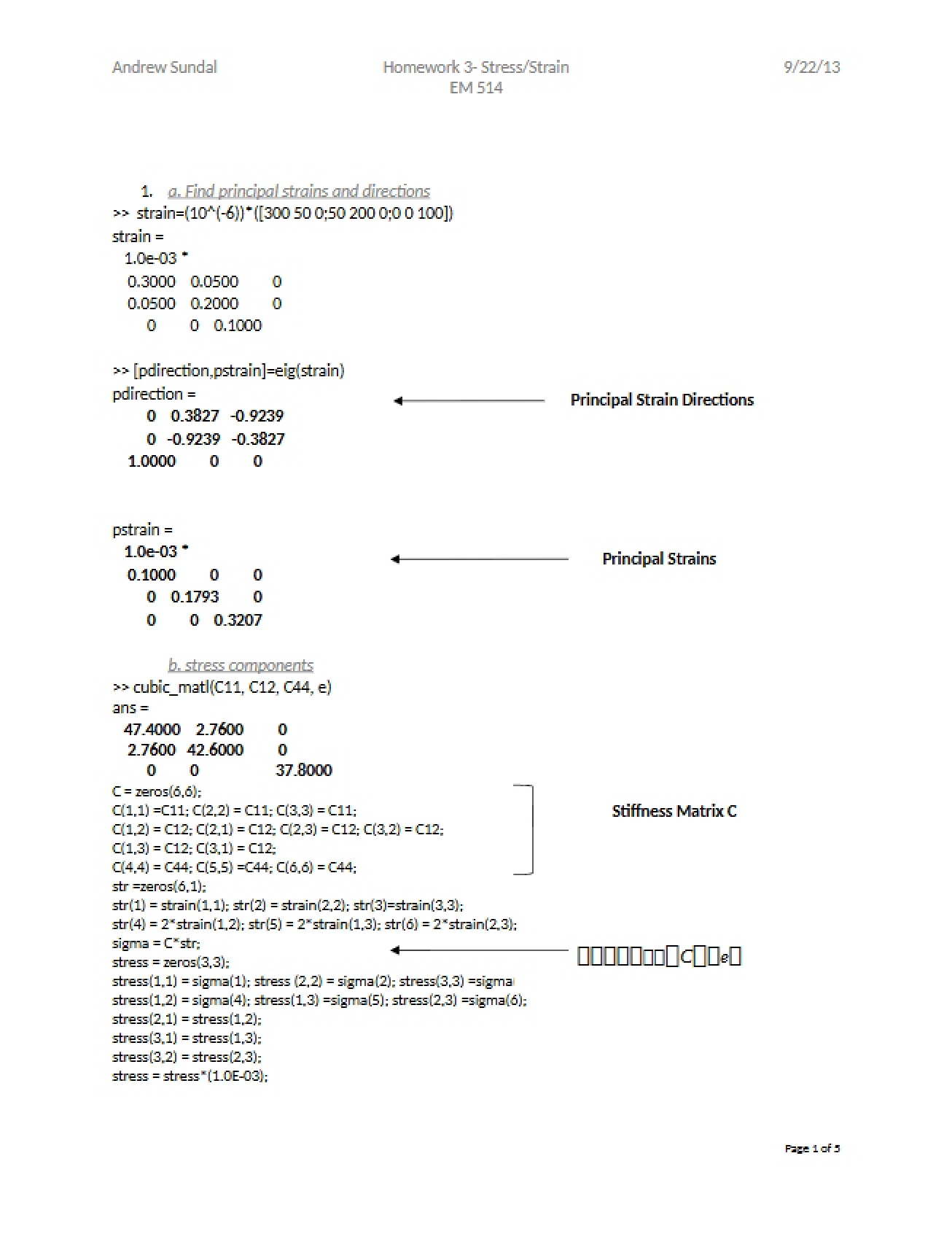 Third Homework on Strain-Stress from September 22, 2013