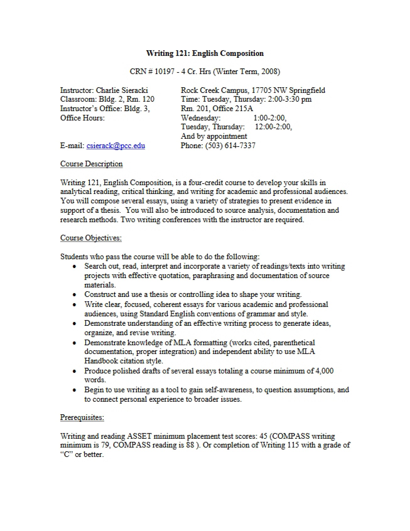 Syllabus for an English Composition Course