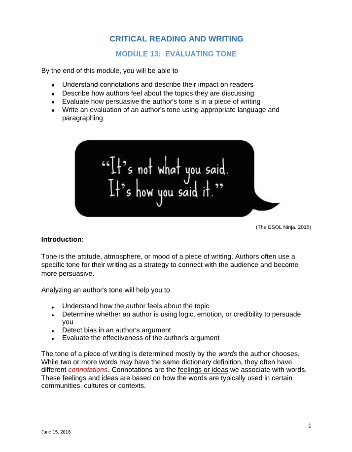Module 13 - Evaluating Tone