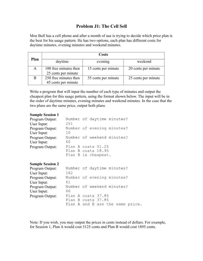 The Cell Sell - Problem J1