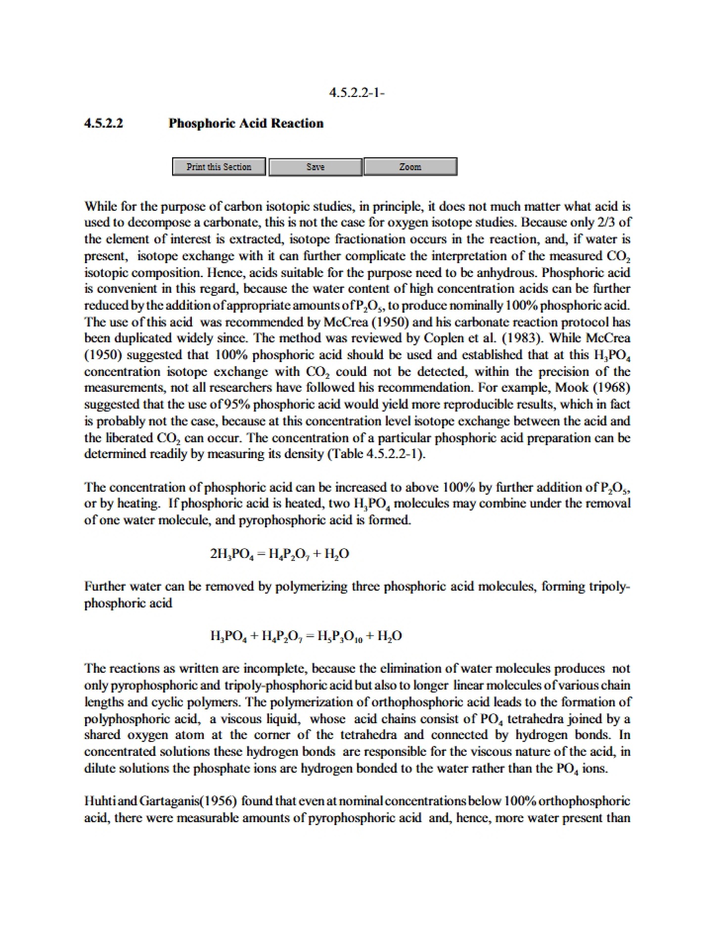 Reaction of Phosphoric Acid