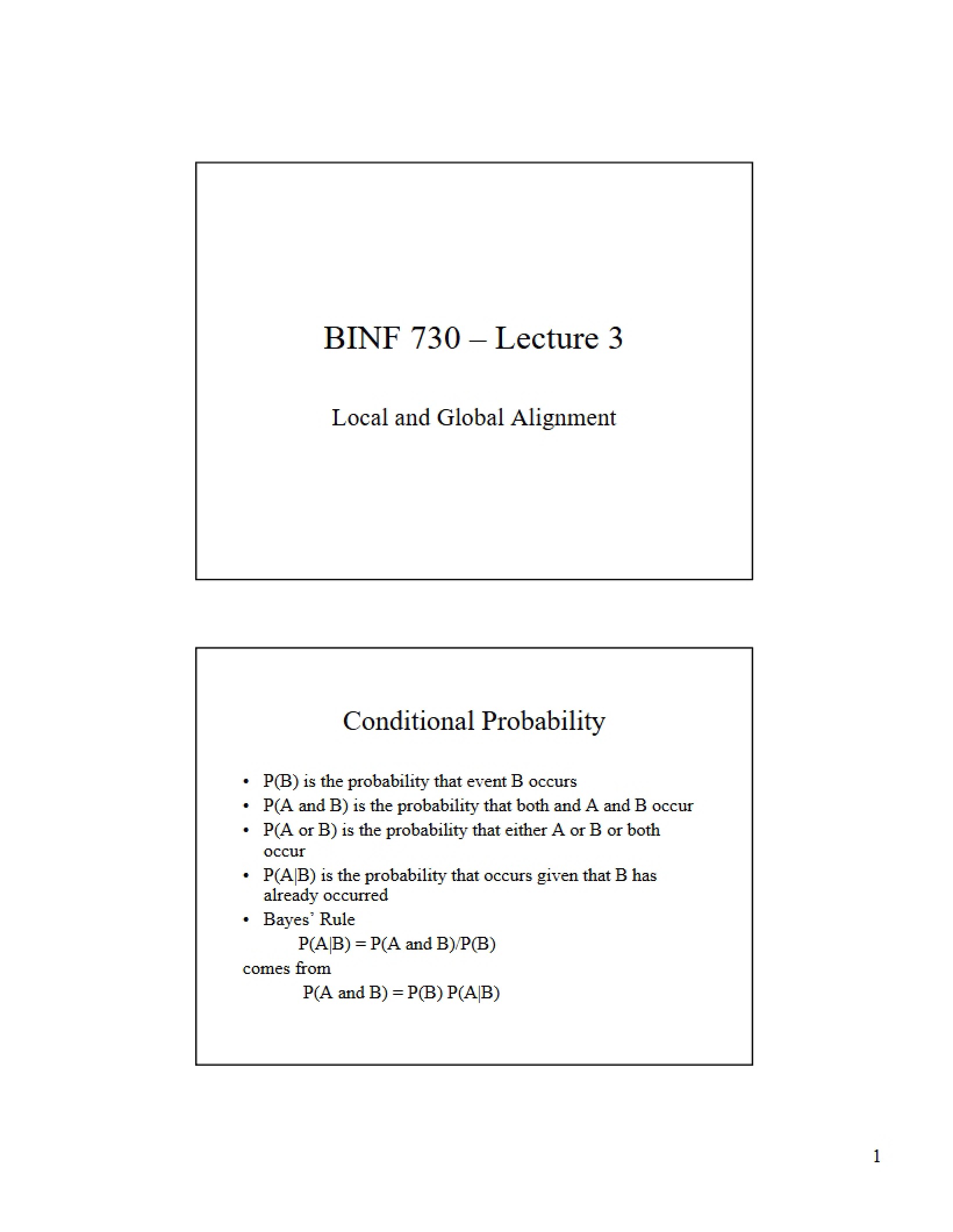 Local and Global Alignment - Lecture Three