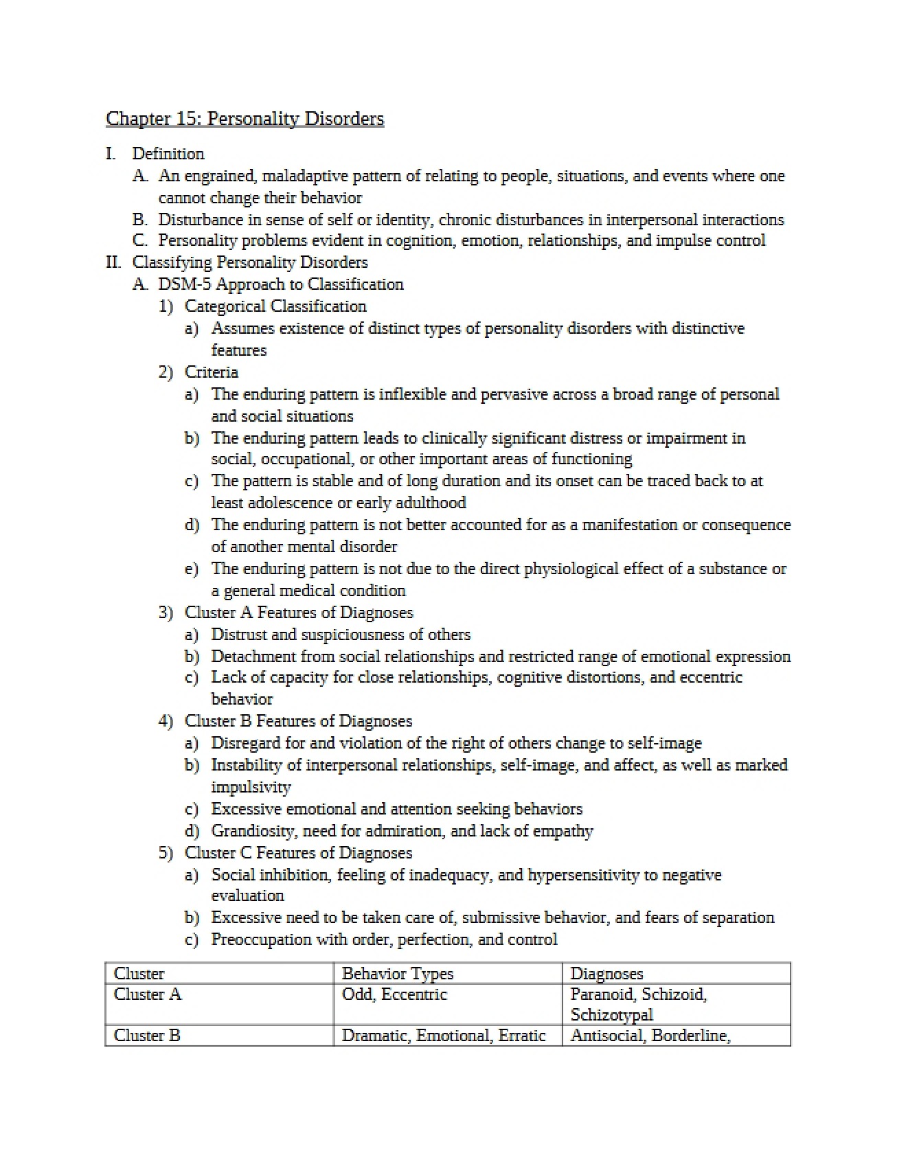 Disorders of Personality (Chapter 15)