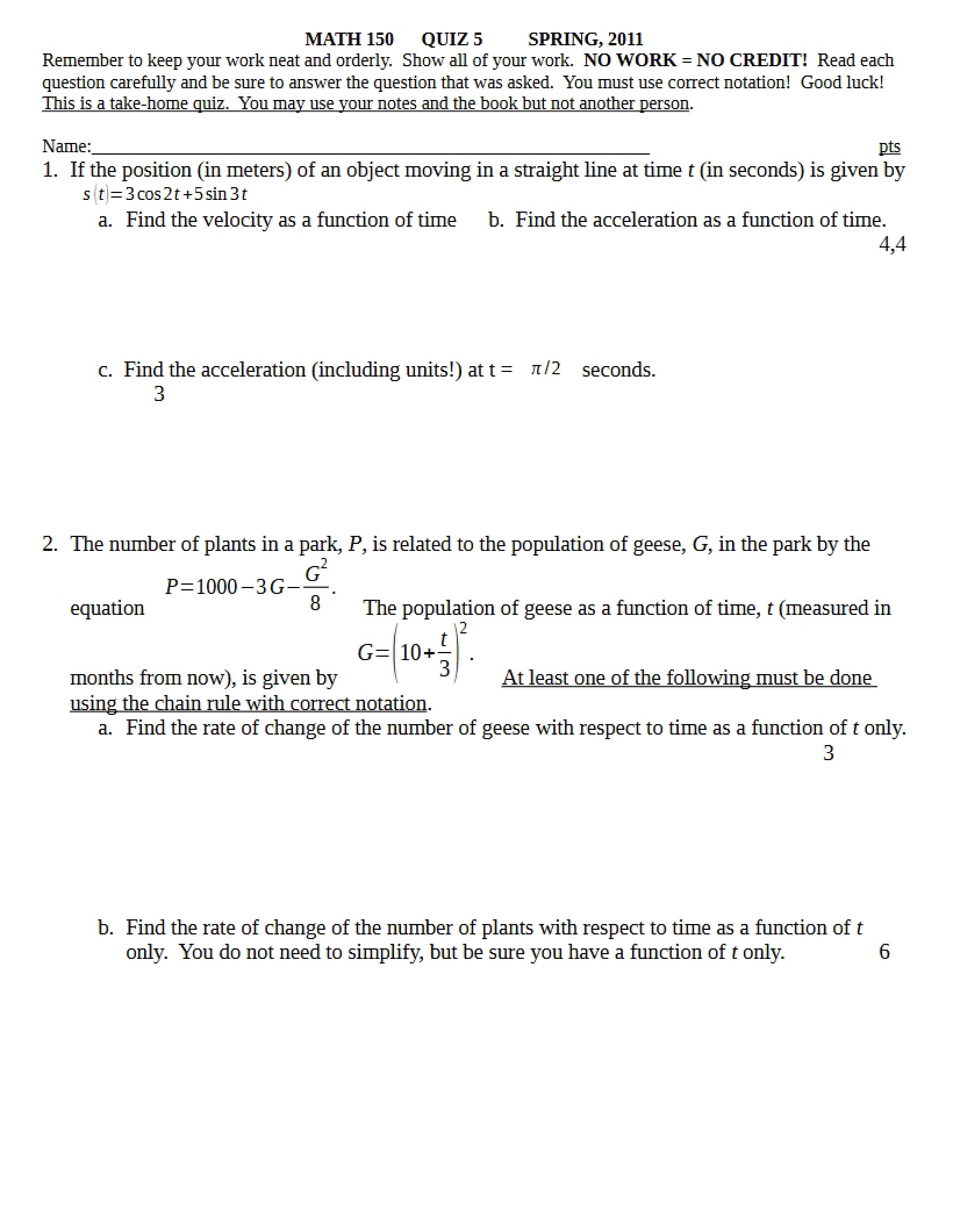 Quiz 5 Math 150