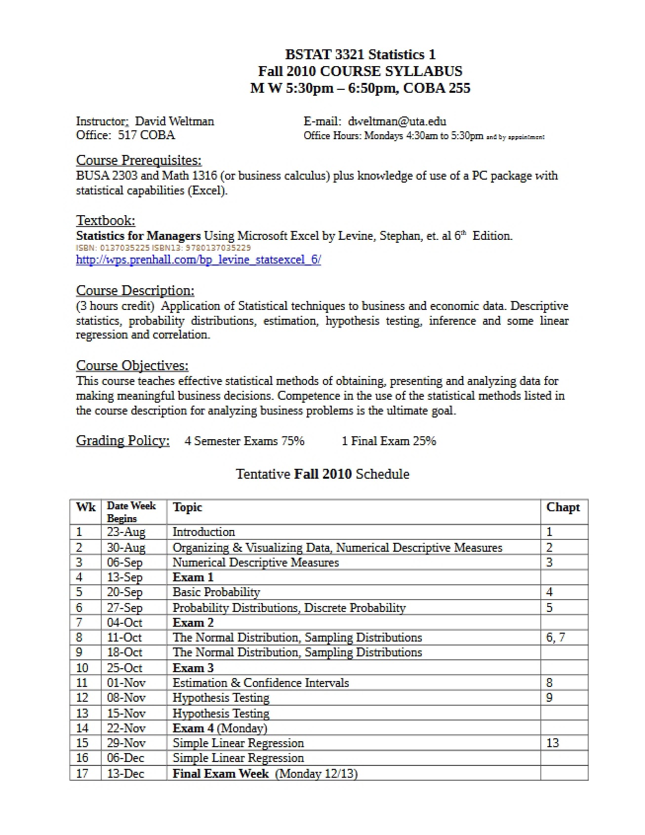 Syllabus for BSTAT 3321