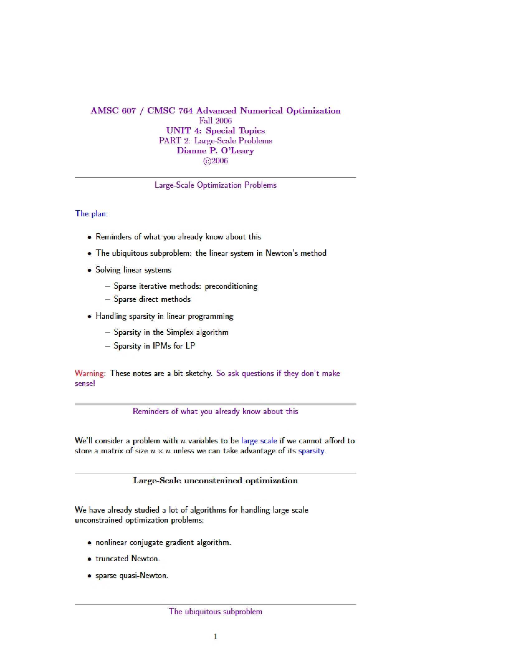 Optimization Problems Large Scale