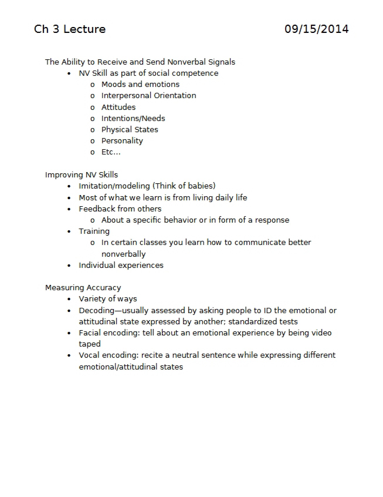 Class Notes Nonverbal Communication