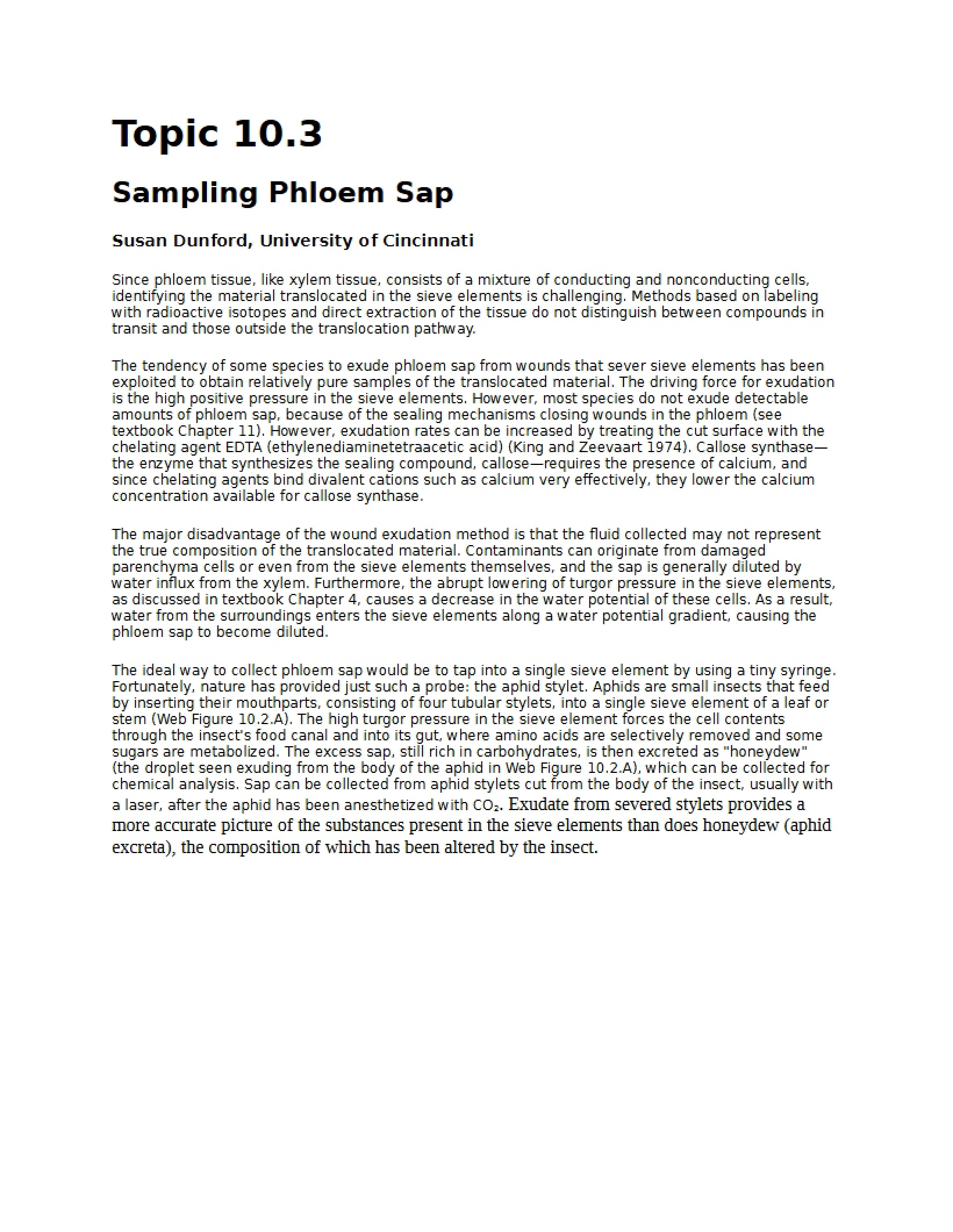 Phloem Sap Sampling
