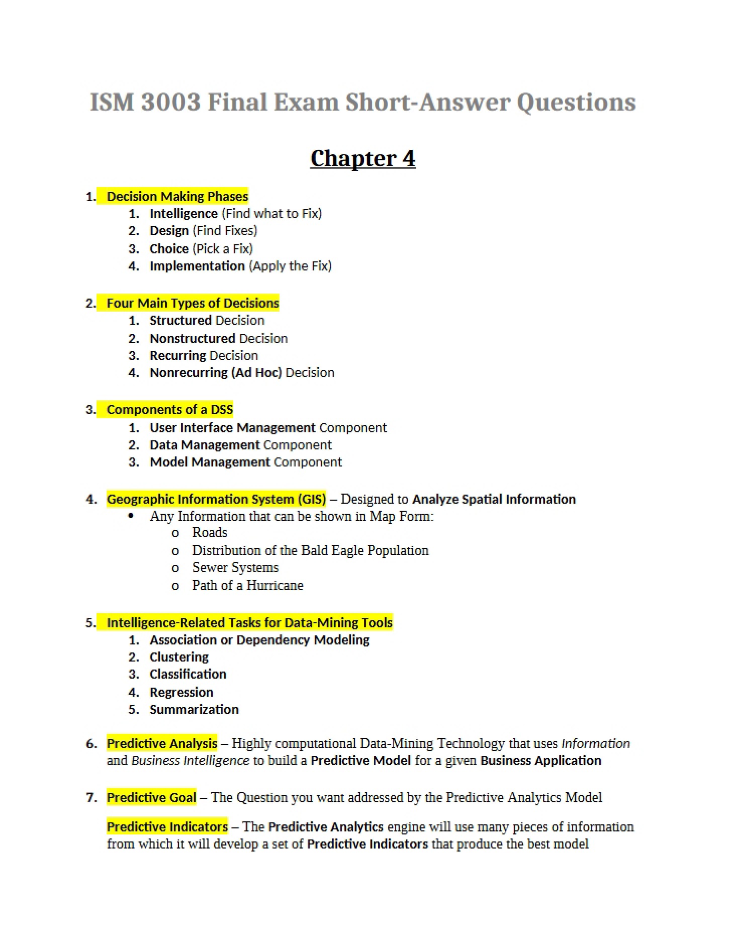 Short Response Prep for Final