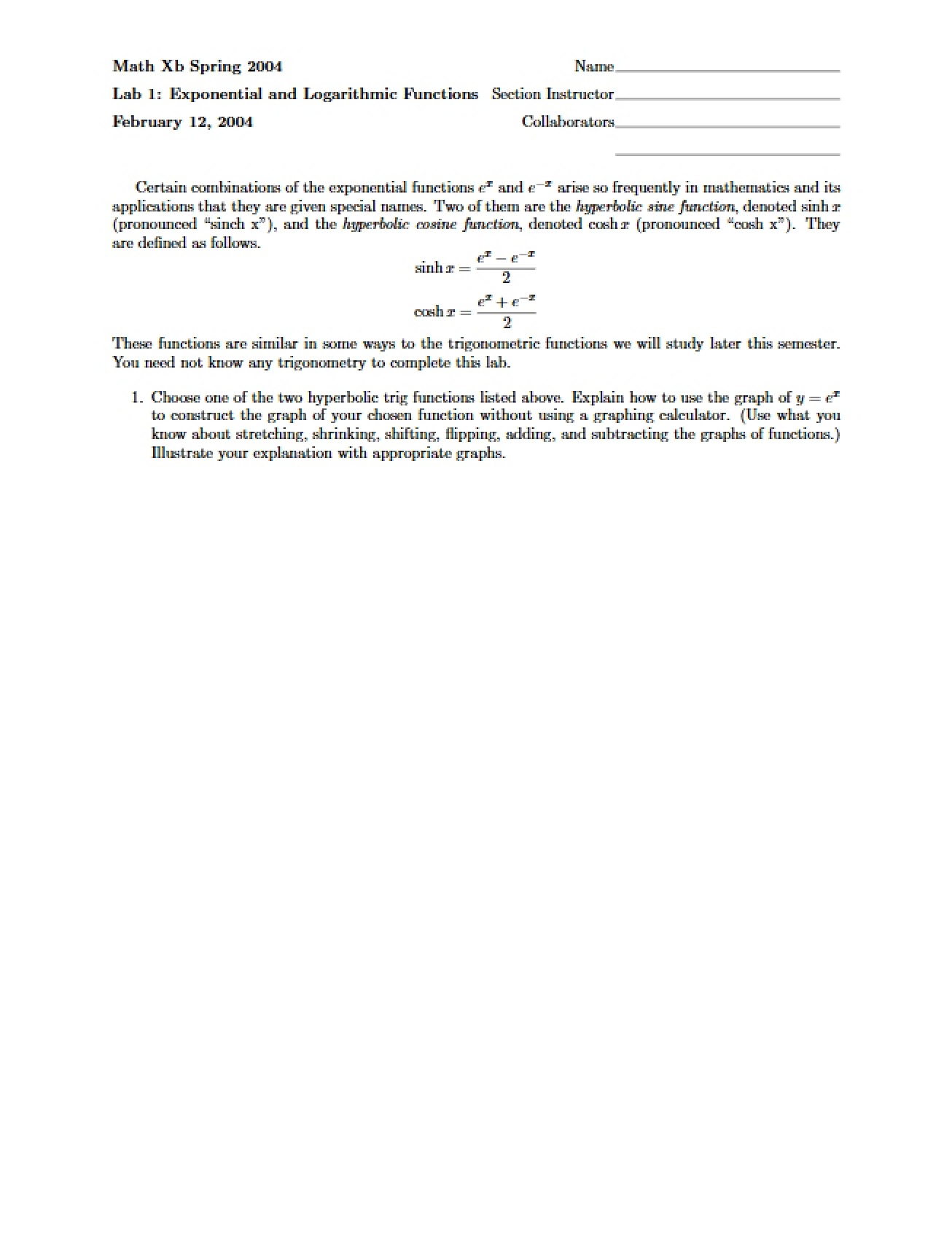Calculus Laboratory 1