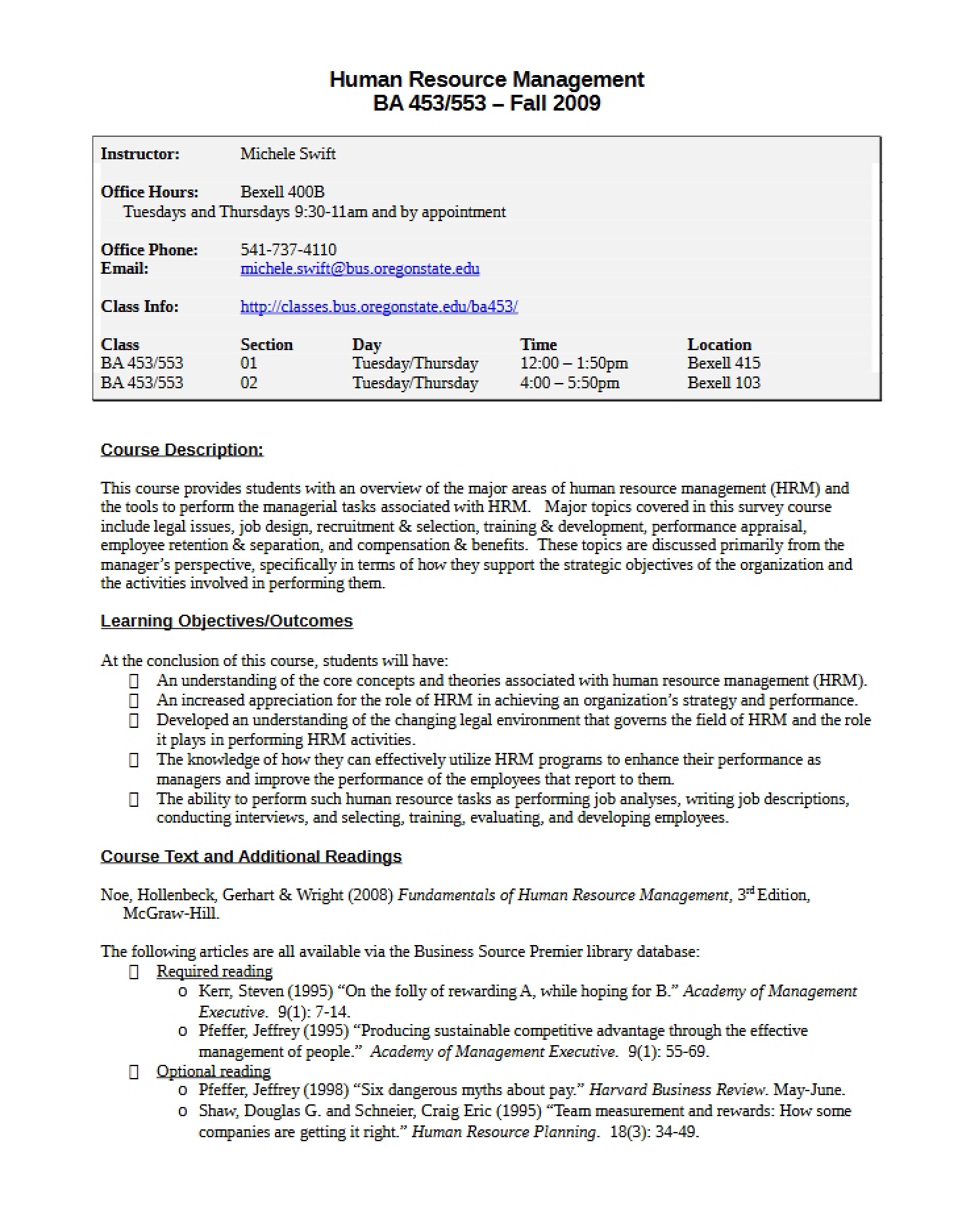 Class Syllabus