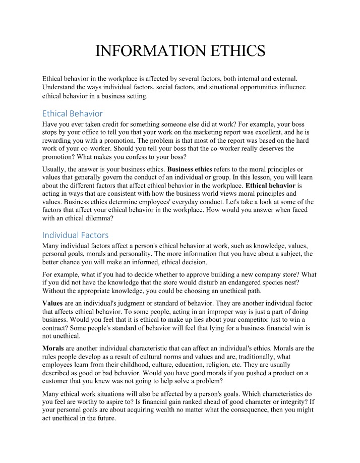 Workplace Monitoring and Information Ethics