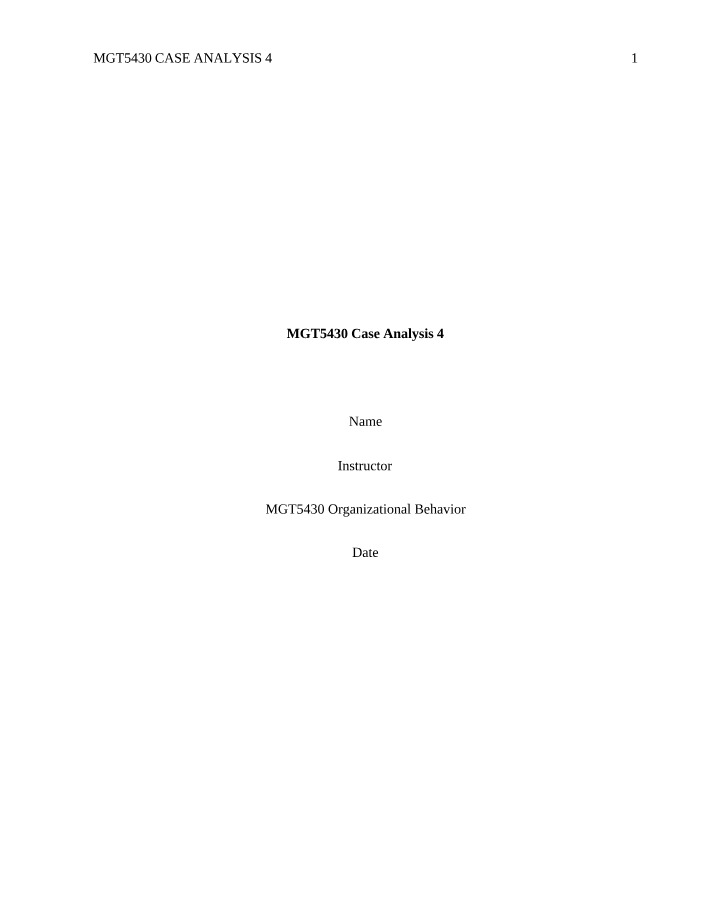 Case Analysis 4 - MGT5430