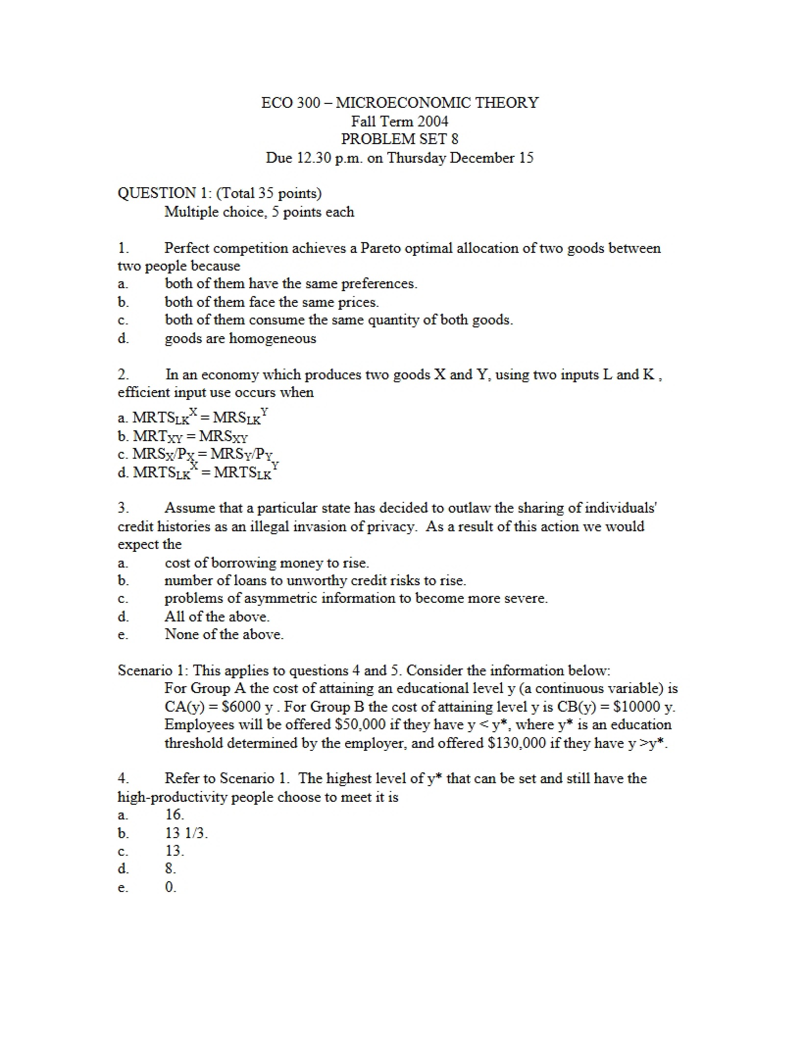Eighth Problem Set