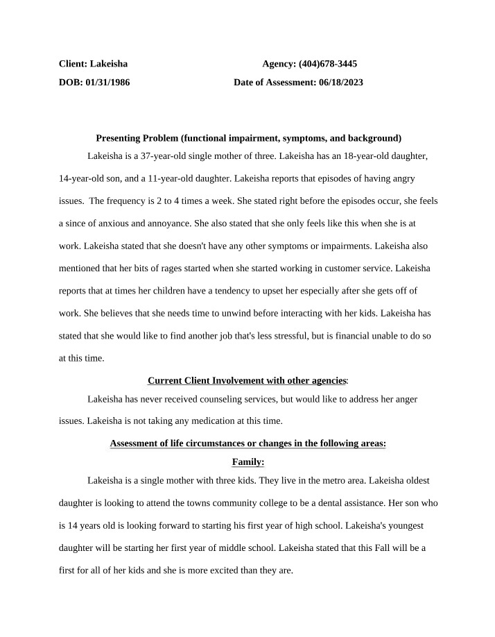 Addressing Anger Issues - A Case Study of Lakeisha