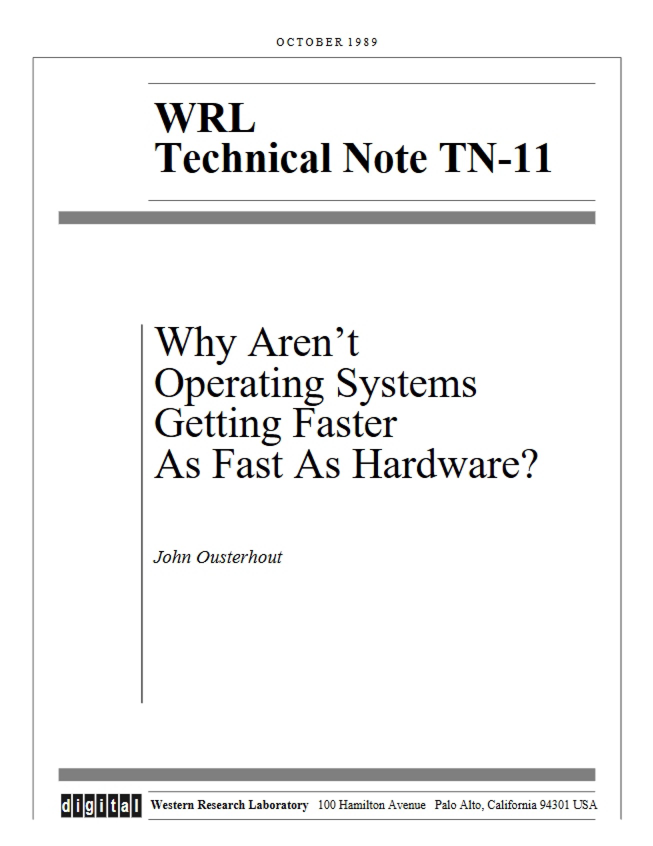 Performance Gap Between Hardware and Operating System Speed